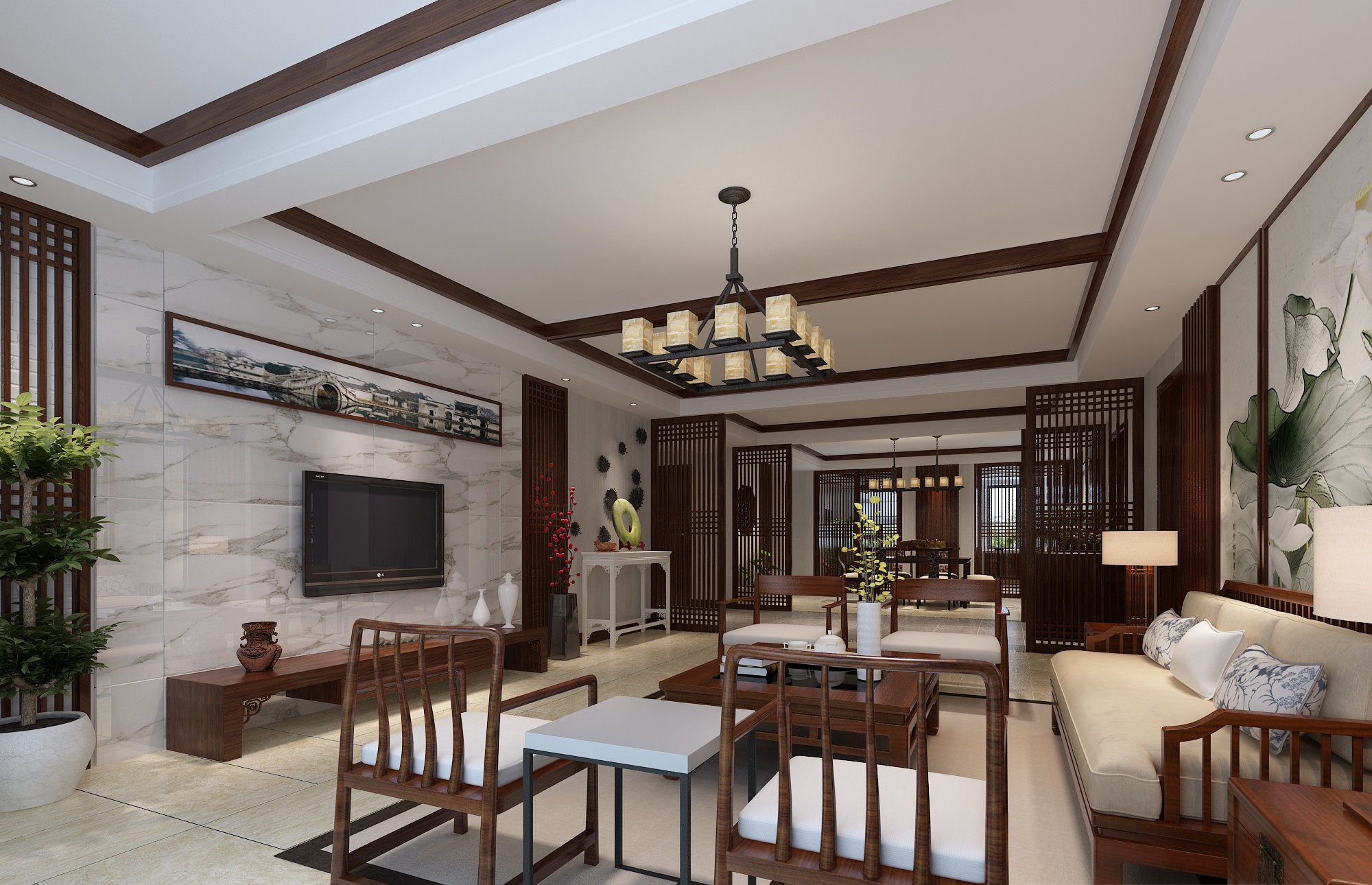 深圳恒地悅山湖89平米中式風(fēng)格三居室裝修設(shè)計案例 10萬預(yù)算打造雅致生活空間